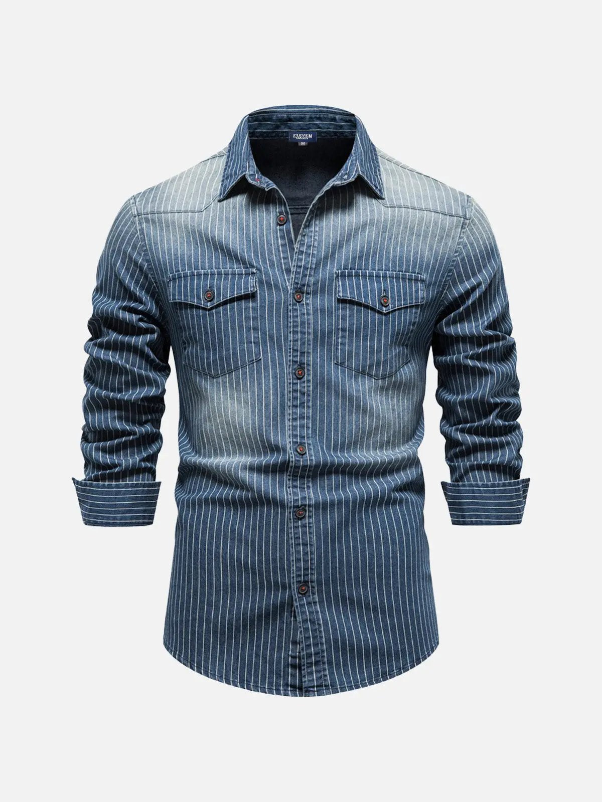 Men's Pinstripe Denim Western Long Sleeve Shirt ElevenOasis