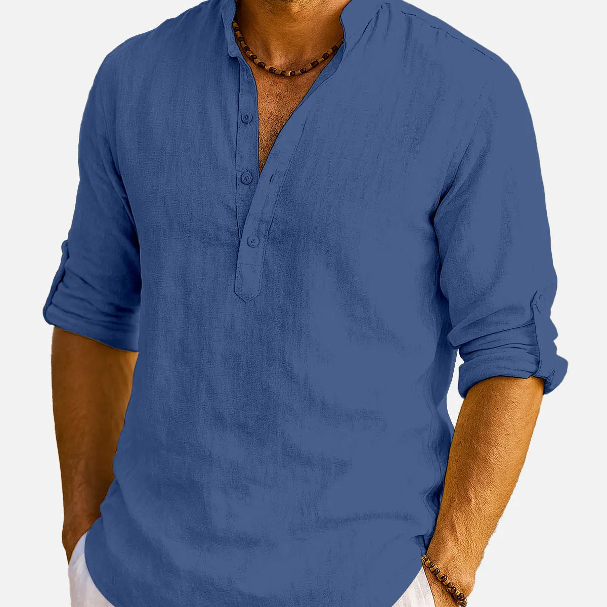 Men's Cotton Stand Collar Long Sleeve Shirt ElevenOasis