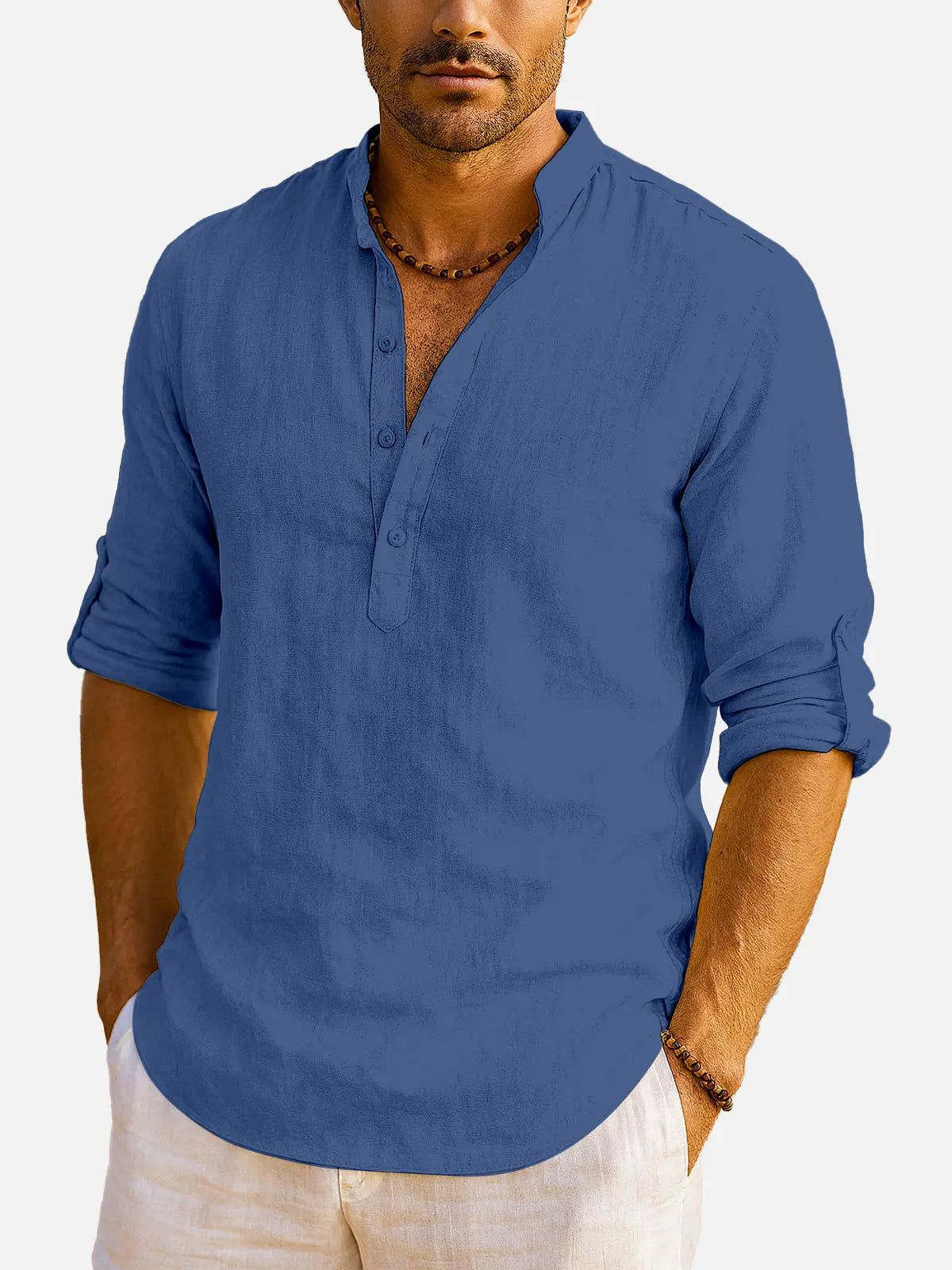 Men's Cotton Stand Collar Long Sleeve Shirt ElevenOasis