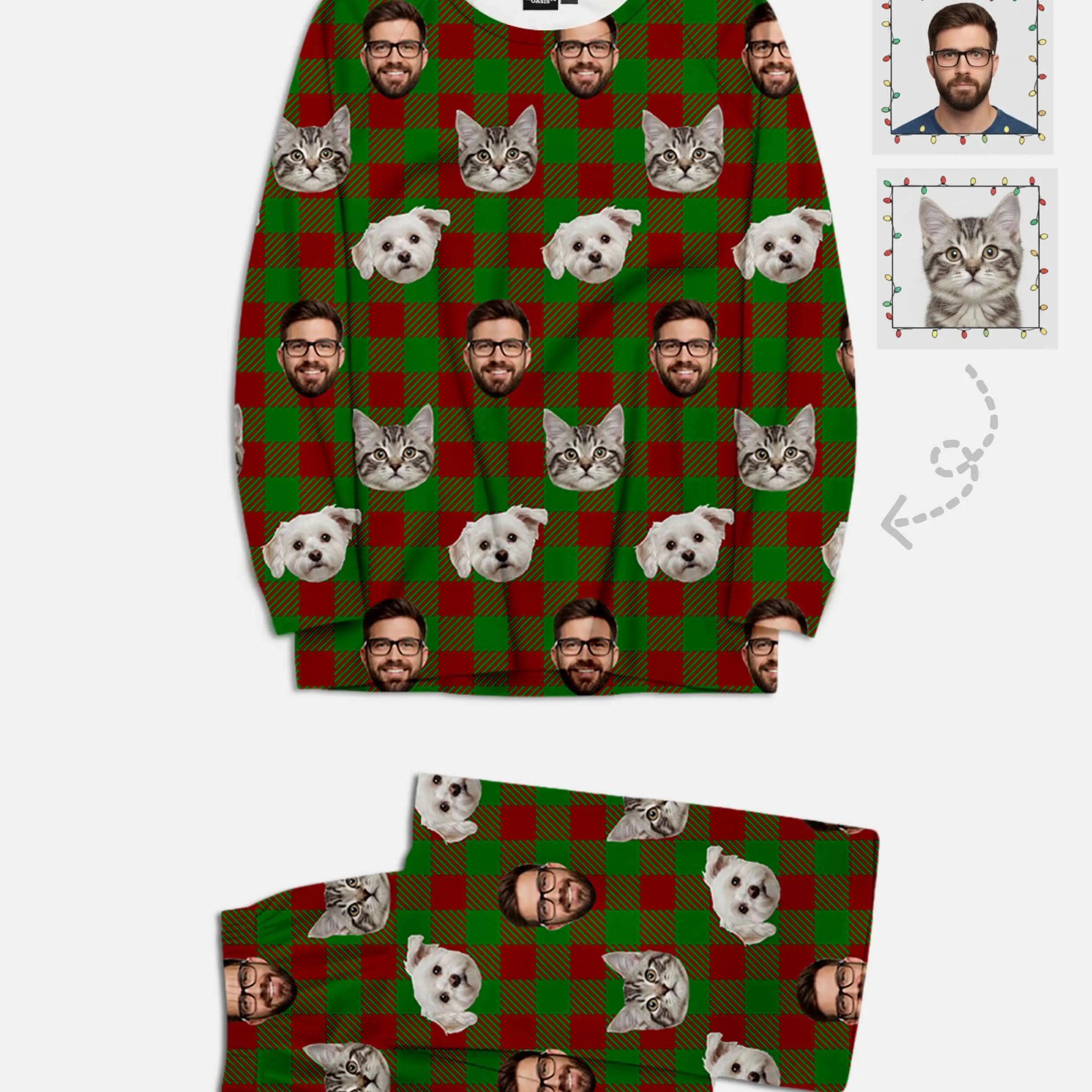 Custom Face Pajama Set - Christmas Plaid (Red & Green) Eleven Oasis
