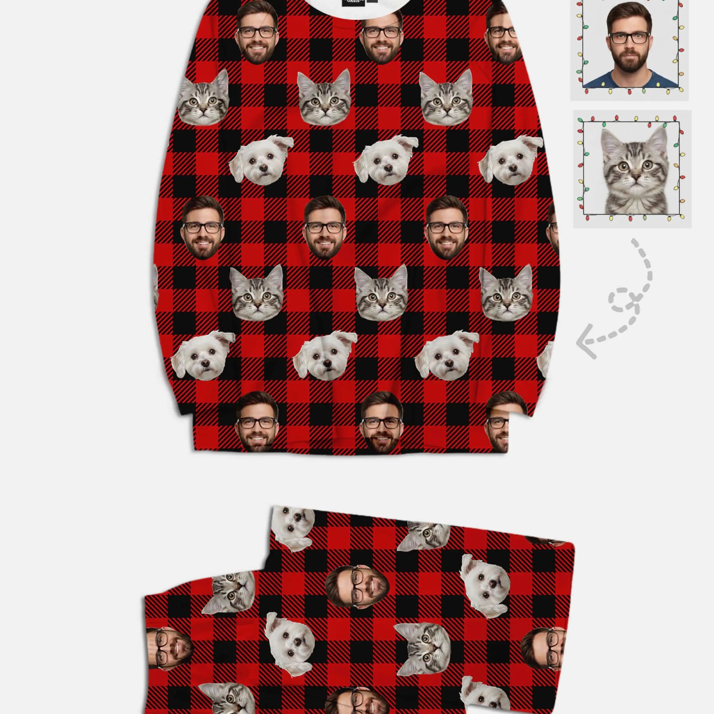 Custom Face Pajama Set - Red Plaid Eleven Oasis