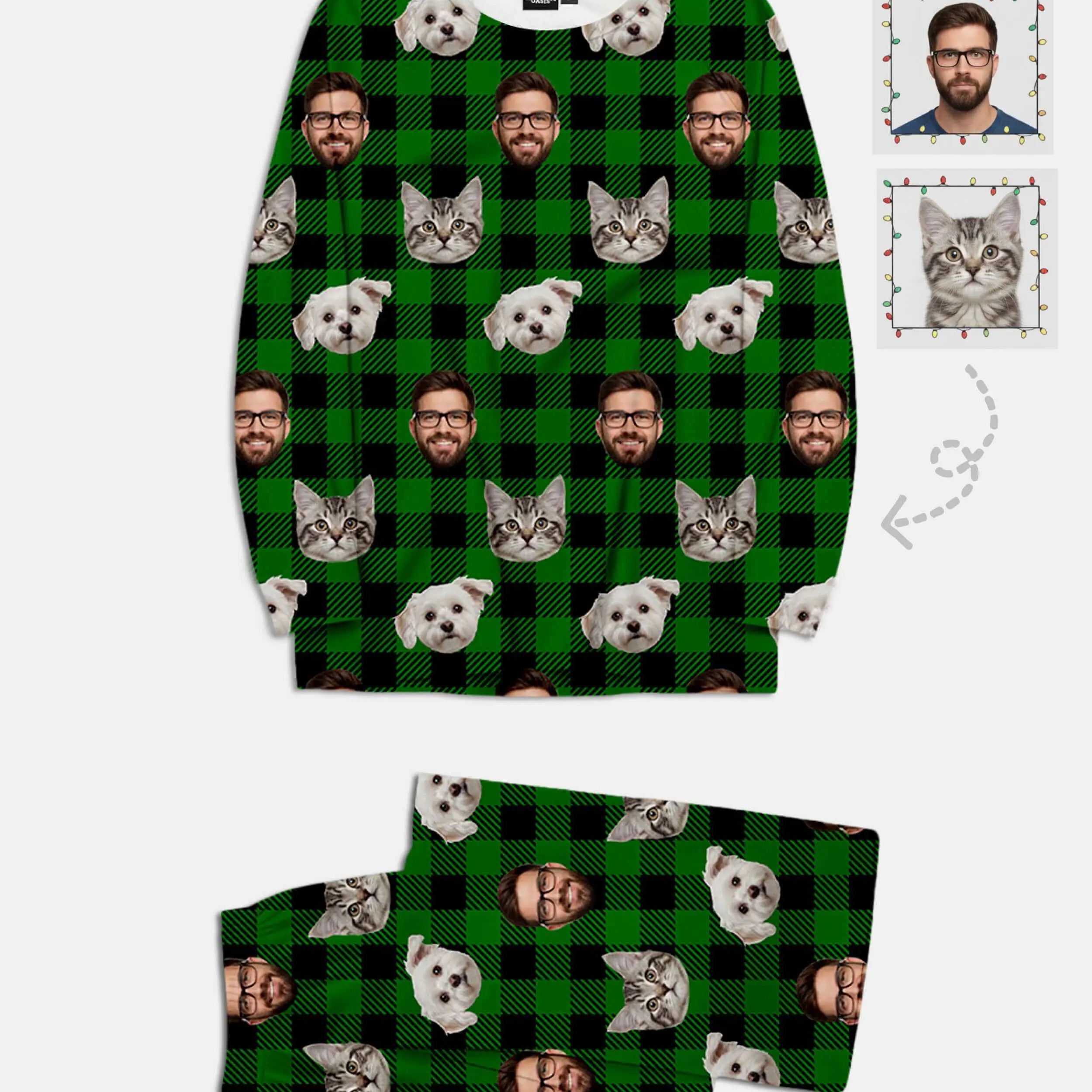Custom Face Pajama Set - Green Plaid Eleven Oasis