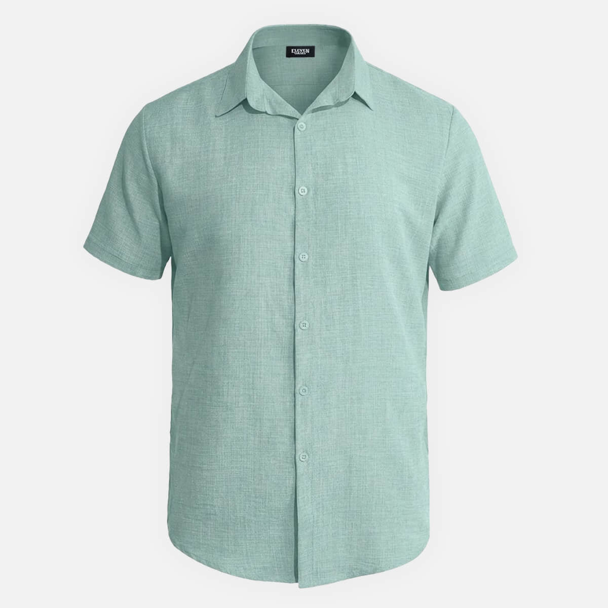 Men's Tonal Button Linen-Blend Short Sleeve Shirt Eleven Oasis