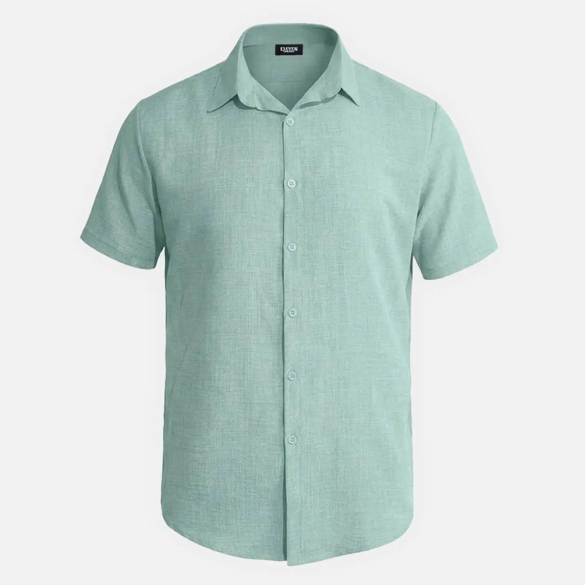 Men's Tonal Button Linen-Blend Short Sleeve Shirt Eleven Oasis