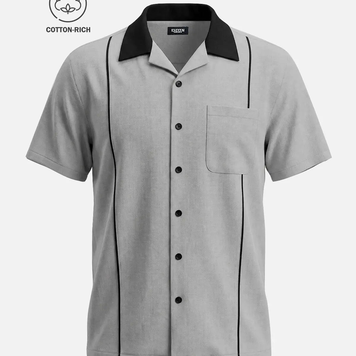 Men's Cotton Retro Piped Bowling Short Sleeve Shirt Eleven Oasis