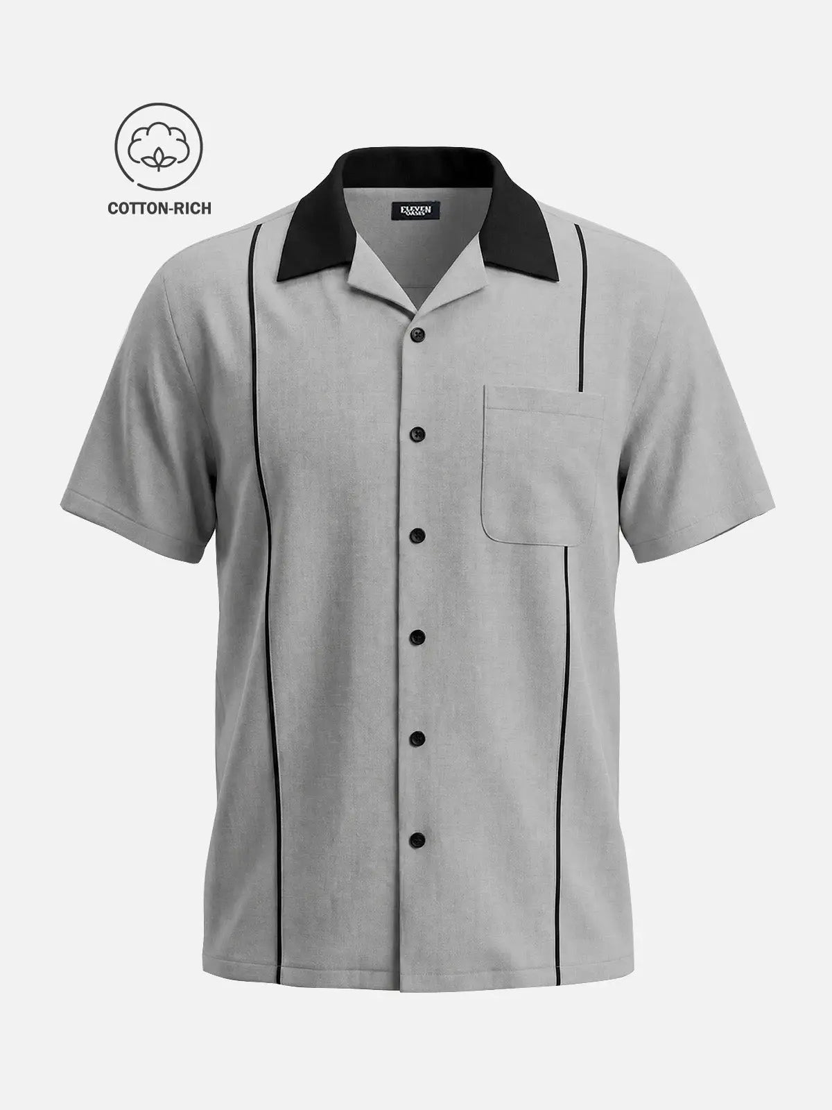 Men's Cotton Retro Piped Bowling Short Sleeve Shirt Eleven Oasis