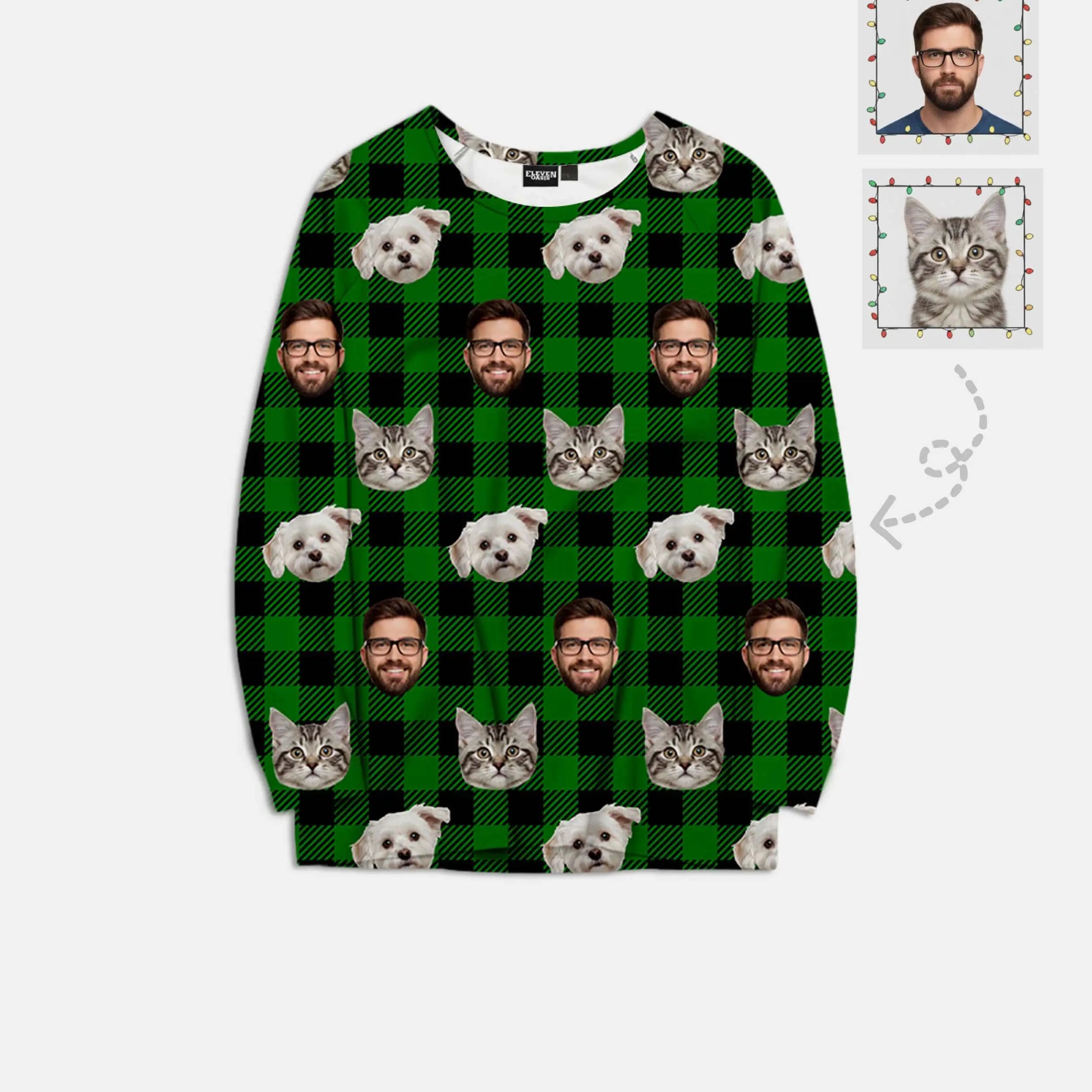 Custom Face Pajama Set - Green Plaid Eleven Oasis