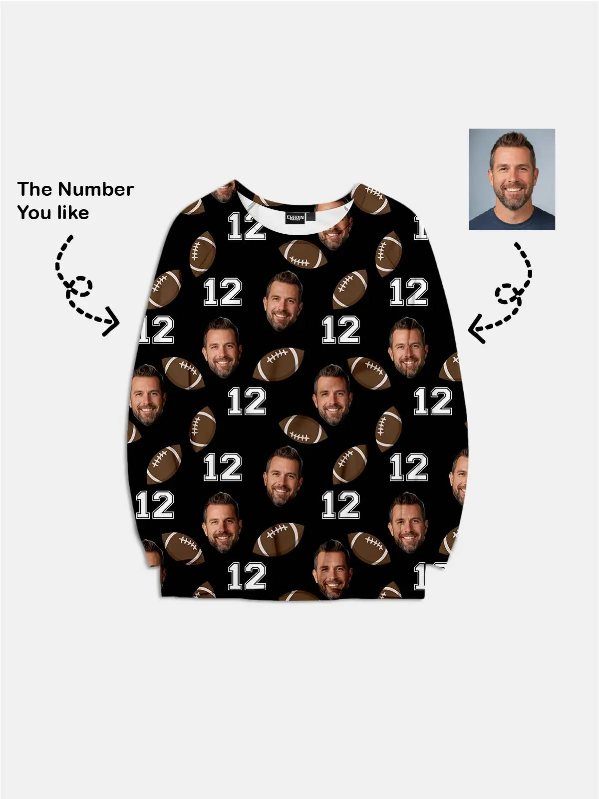 Custom Face Pajama Set - American Football & Number ElevenOasis