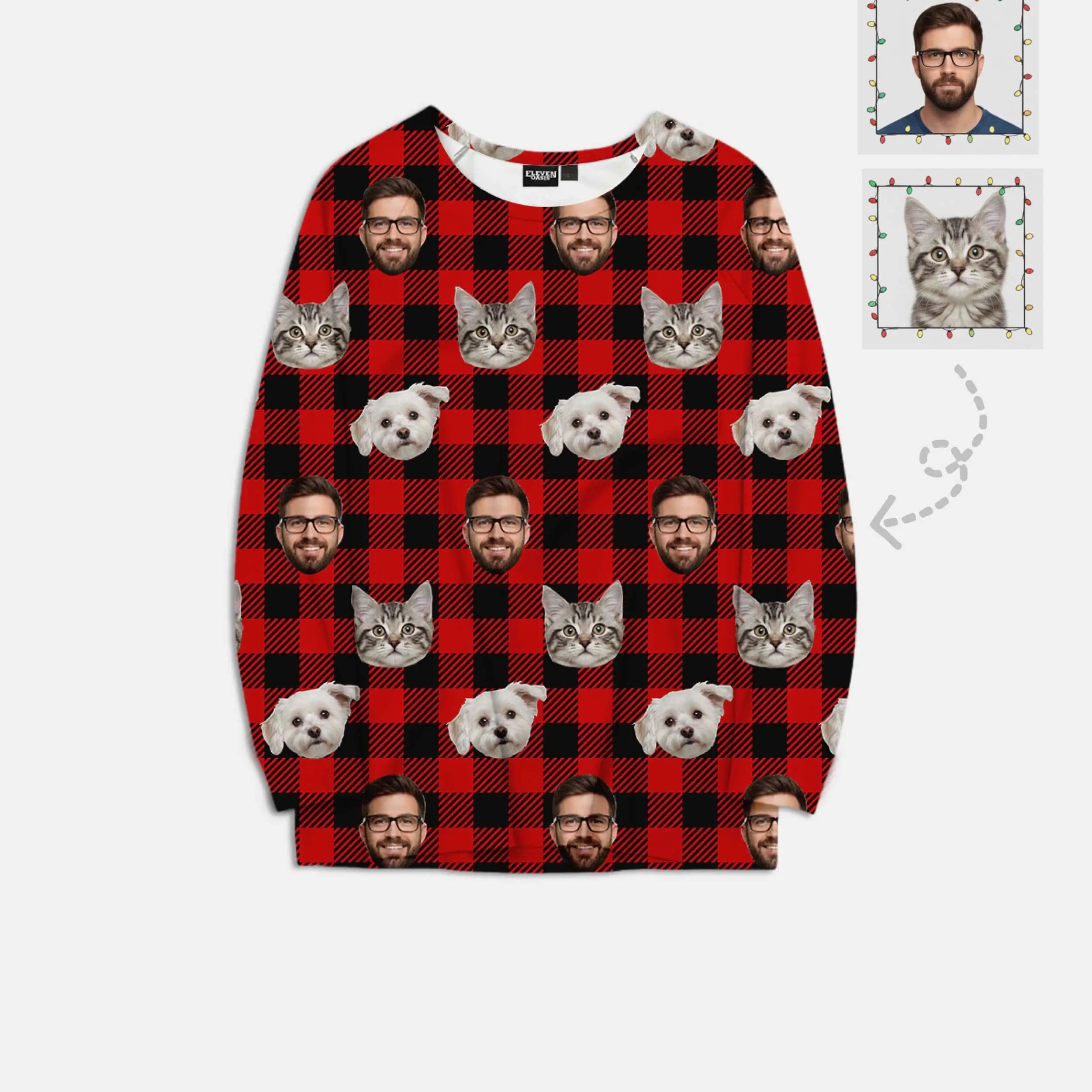 Custom Face Pajama Set - Red Plaid Eleven Oasis
