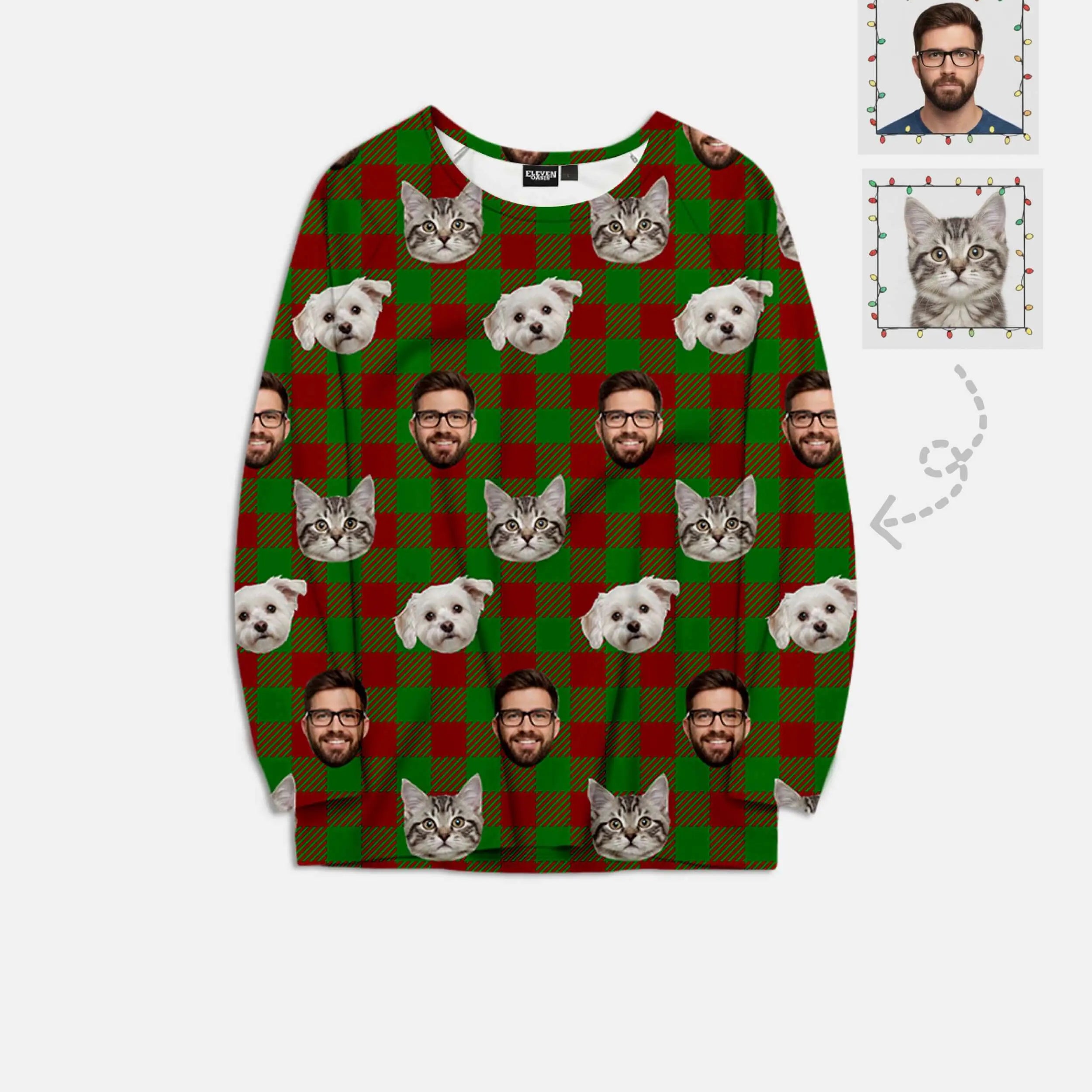 Custom Face Pajama Set - Christmas Plaid (Red & Green) Eleven Oasis