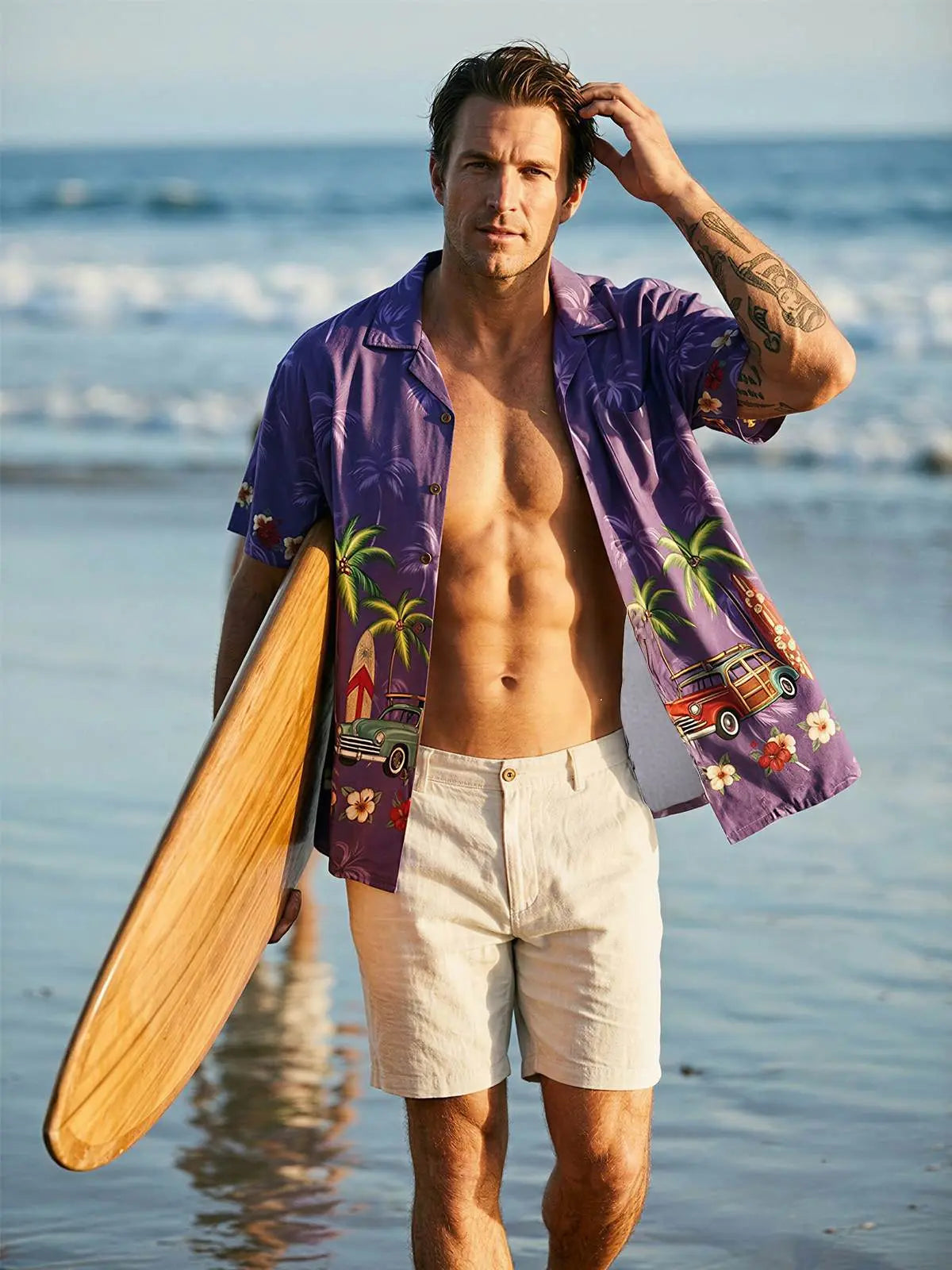 Men's Woody Wagon Surf Camp Collar Short Sleeve Shirt ElevenOasis