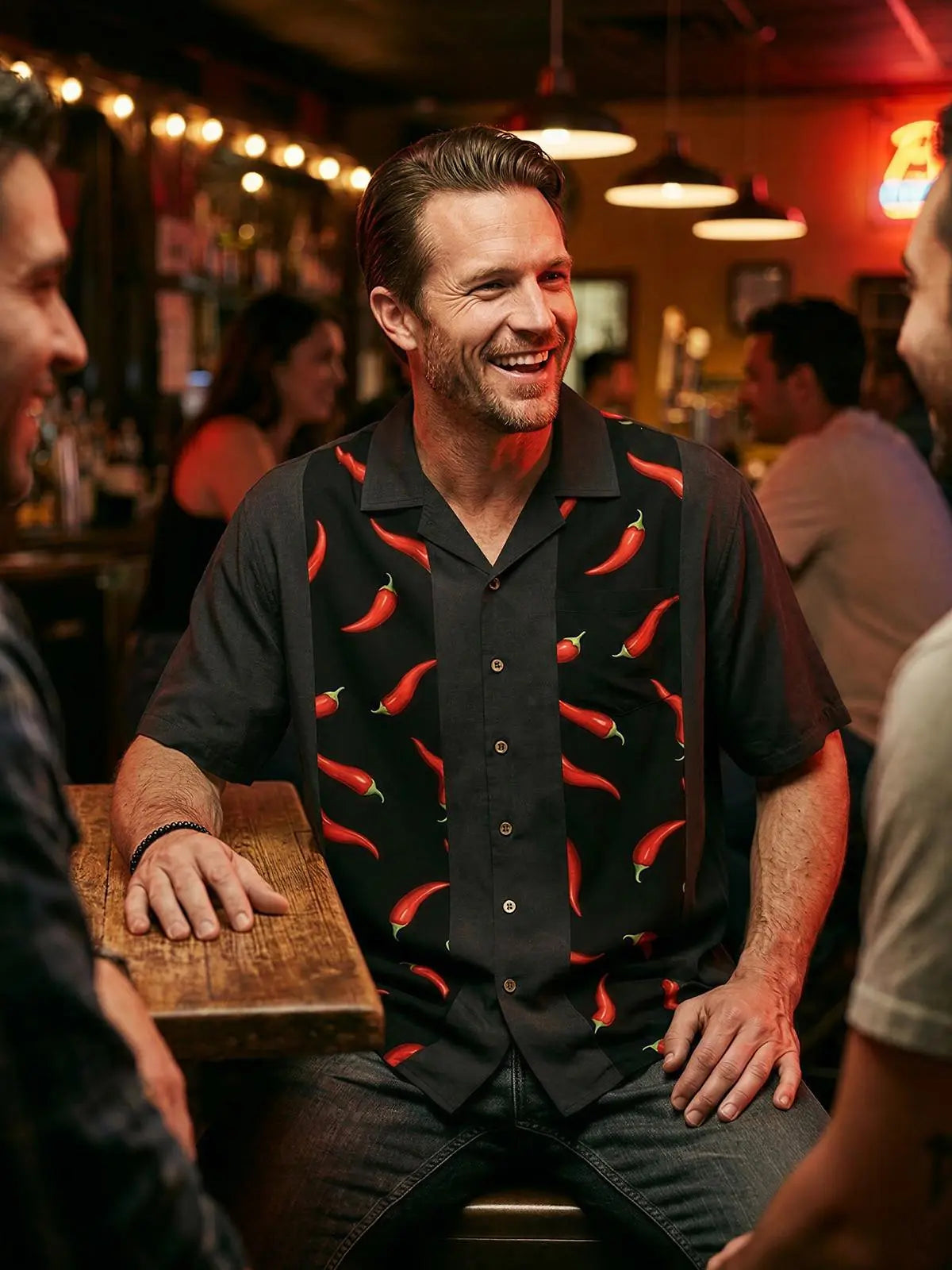 Men's Chili Pepper Bowling Short Sleeve Shirt ElevenOasis
