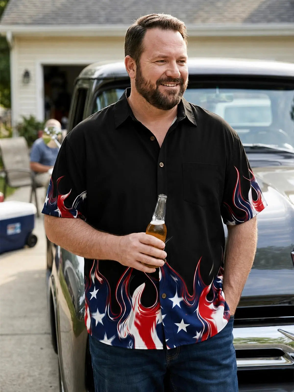 Tall Men's Patriotic Flame Short Sleeve Shirt Eleven Oasis