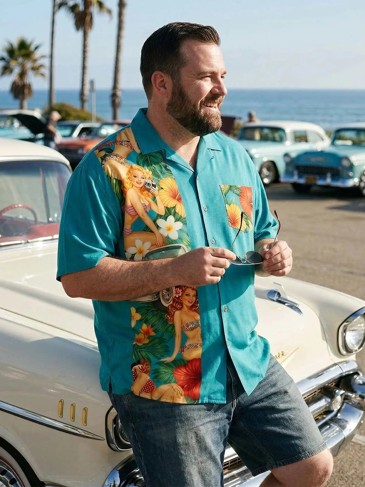 Tall Men's Pin-Up Hot Rod Bowling Short Sleeve Shirt Eleven Oasis