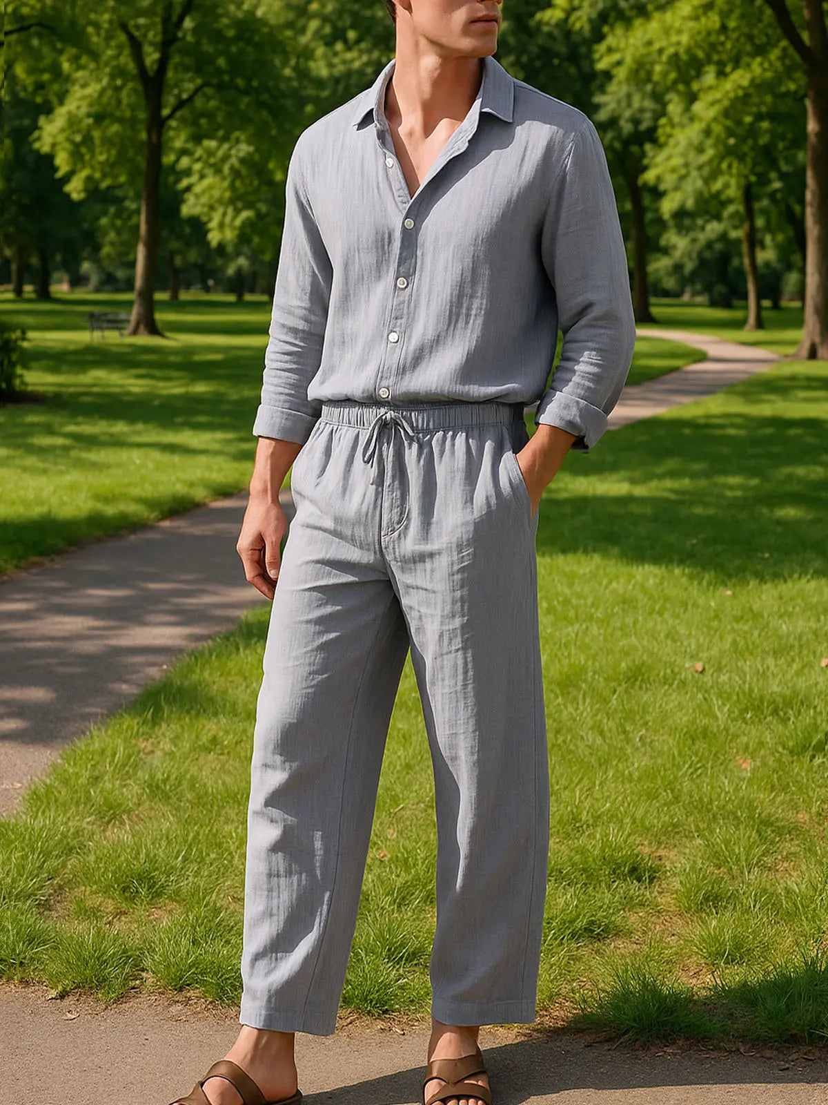 Men's Linen Blend Relaxed Two-Piece Set ElevenOasis