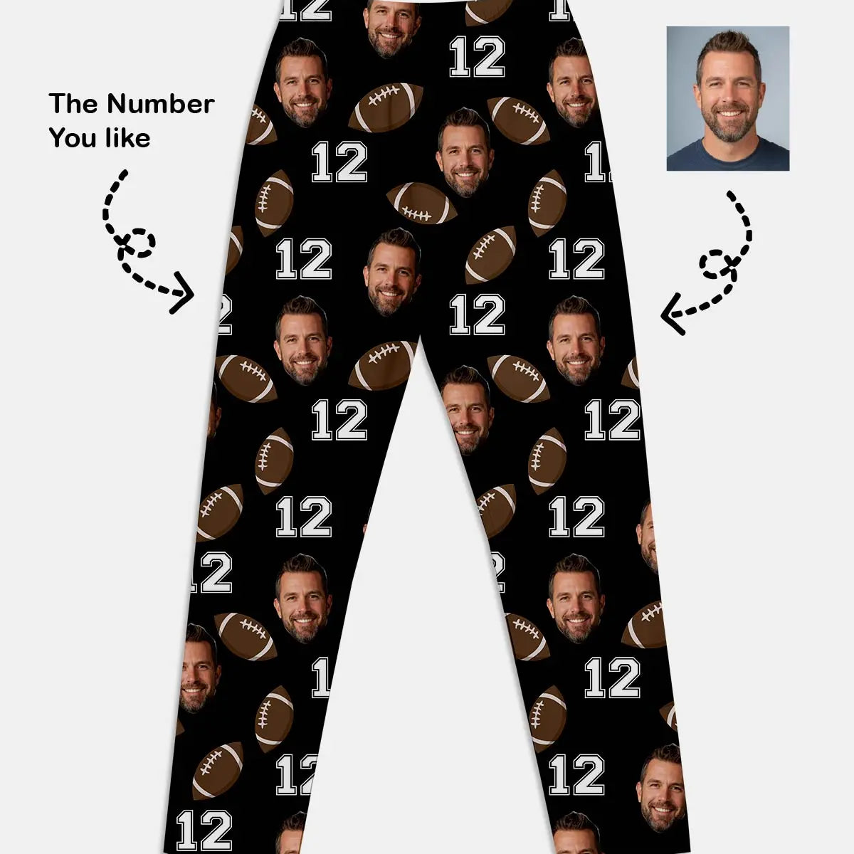 Custom Face Pajama Set - American Football & Number ElevenOasis