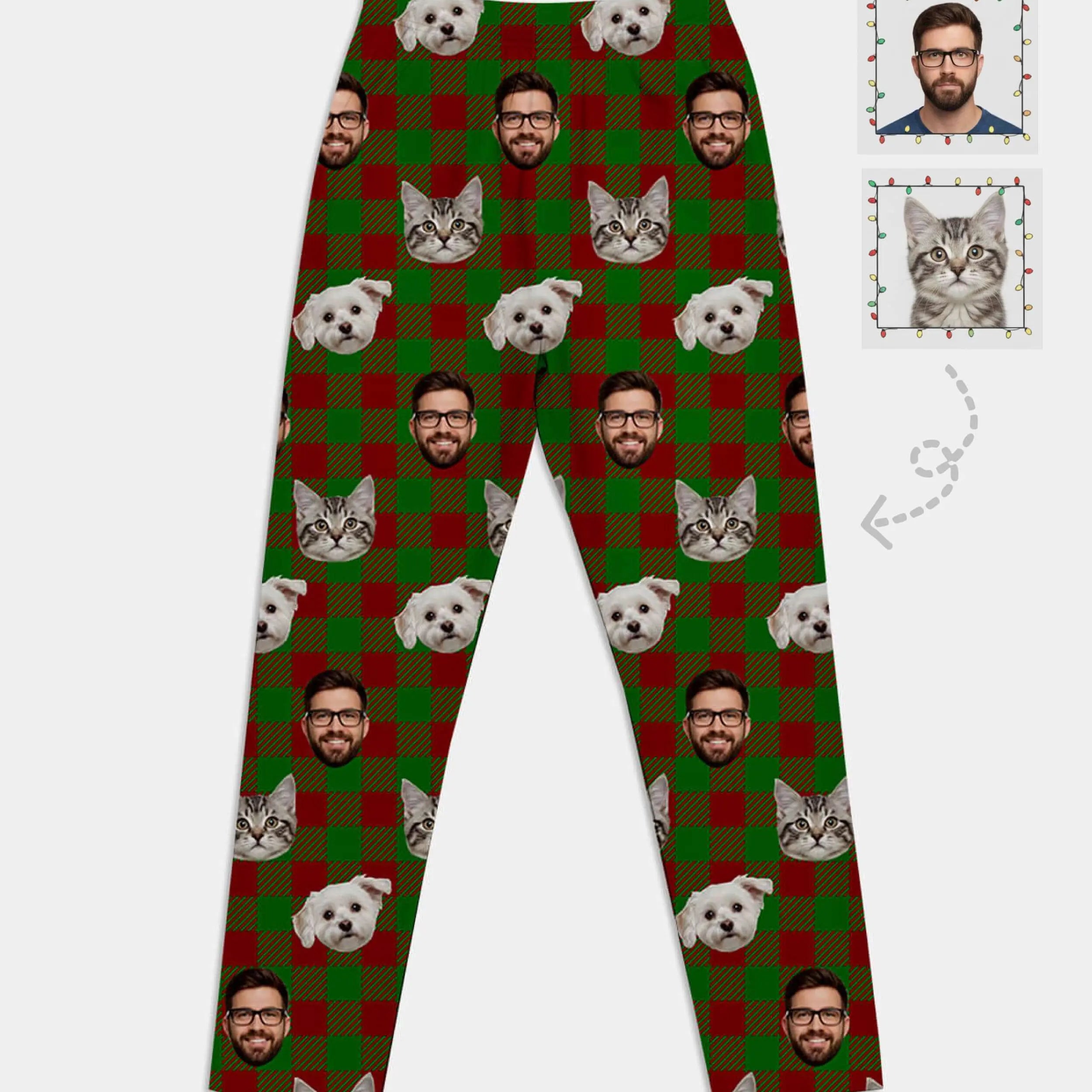 Custom Face Pajama Set - Christmas Plaid (Red & Green) Eleven Oasis
