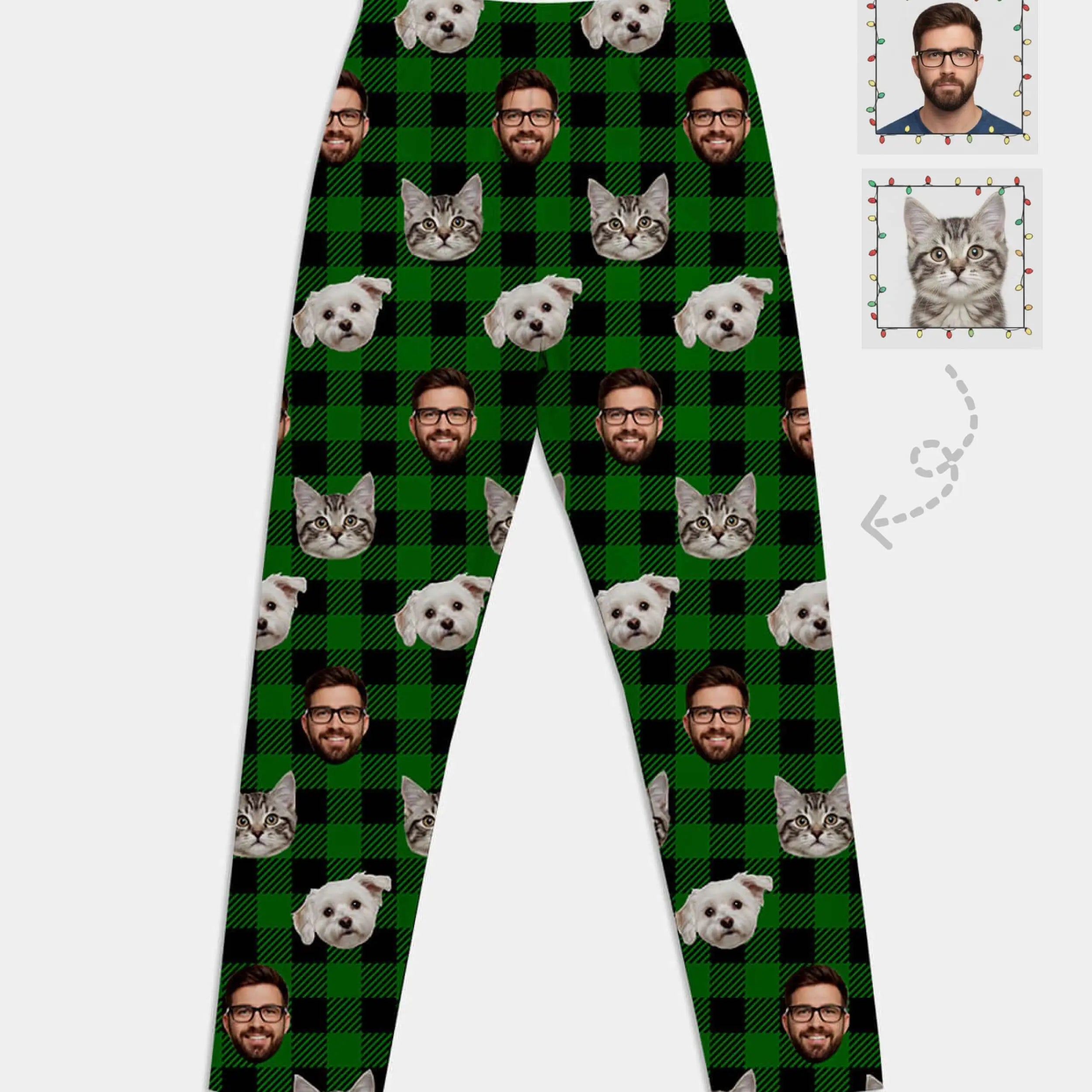 Custom Face Pajama Set - Green Plaid Eleven Oasis