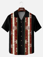 Men's Festive Snowflake Stripe Christmas Short Sleeve Shirt ElevenOasis