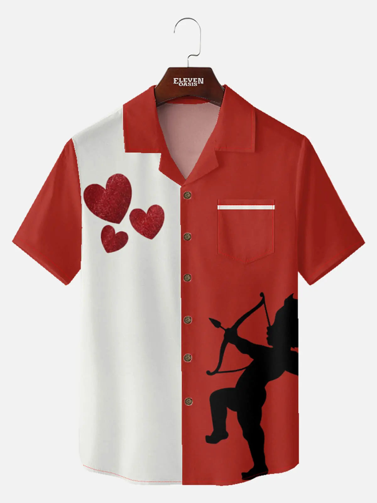 Tall Men's Cupid Heart Panel Short Sleeve Shirt ElevenOasis