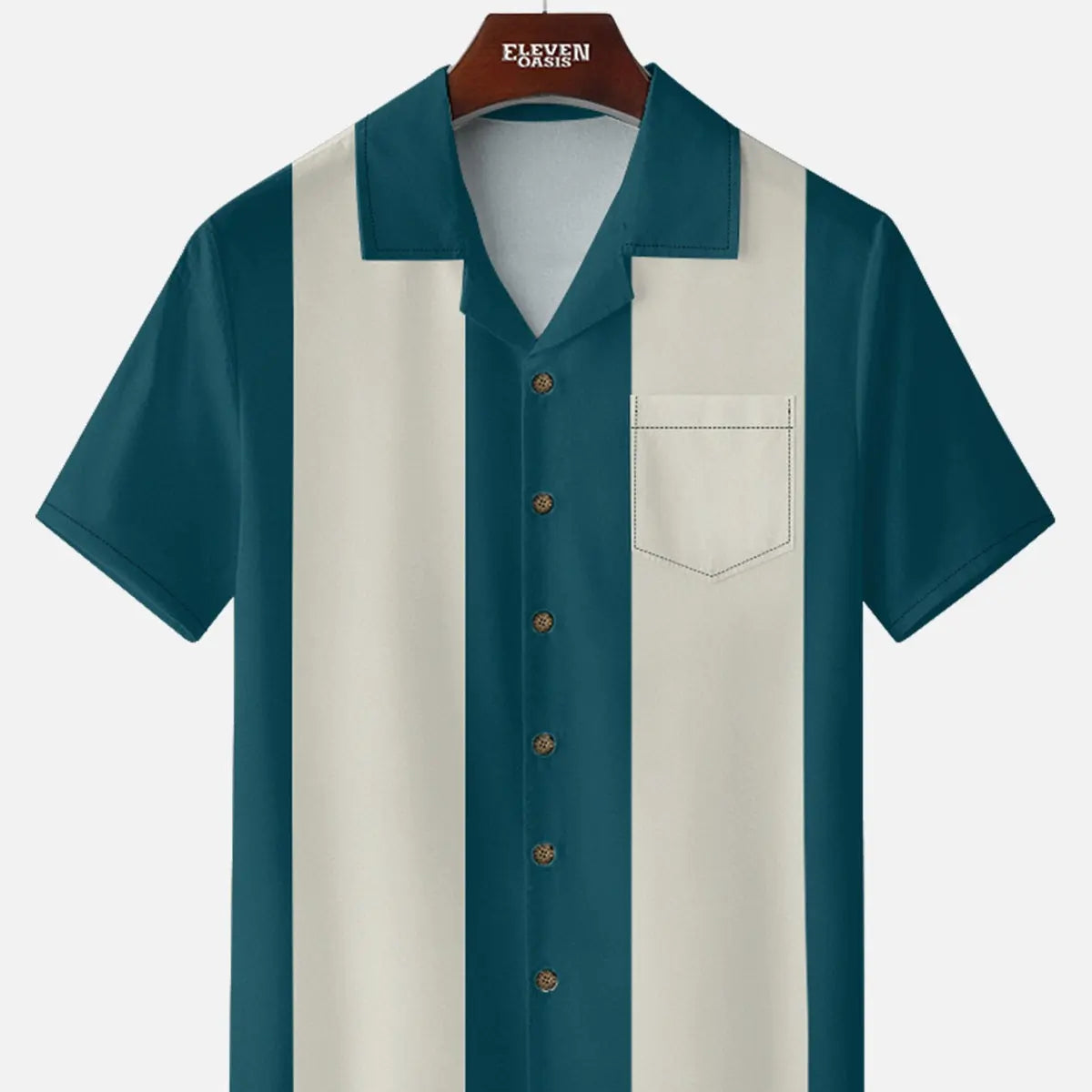 Men's Basic 50s Style Camp Collar Bowling Short Sleeve Shirt ElevenOasis