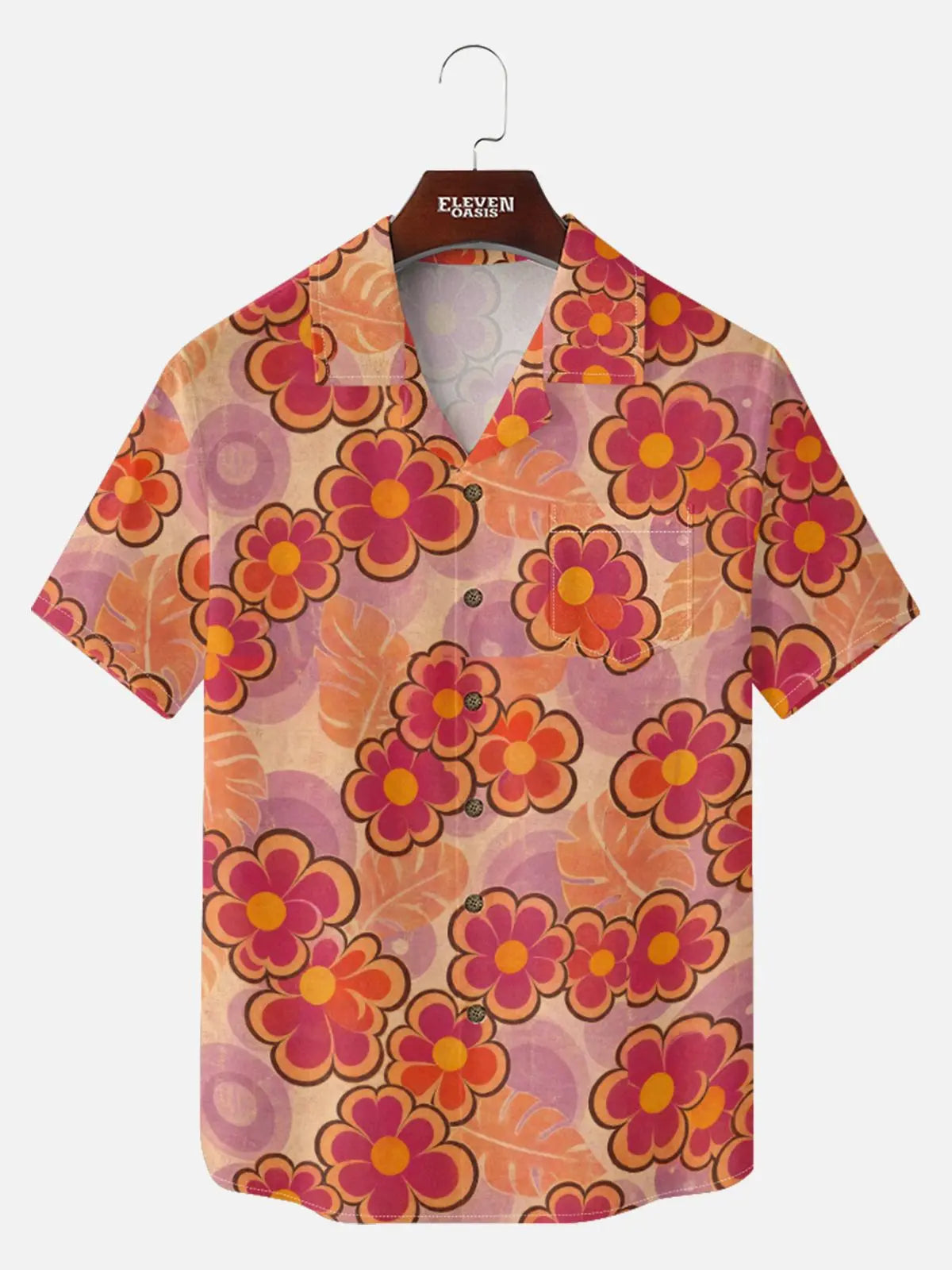 Tall Men's Retro Groovy Floral Short Sleeve Shirt Eleven Oasis