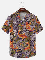 Men's Japanese Koi & Waves Camp Collar Short Sleeve Shirt ElevenOasis