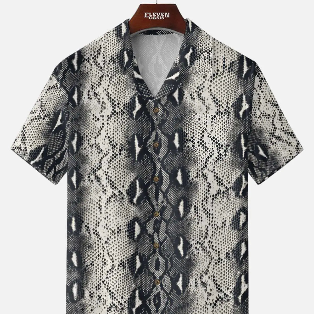 Tall Men's Snakeskin Print Camp Collar Short Sleeve Shirt Eleven Oasis