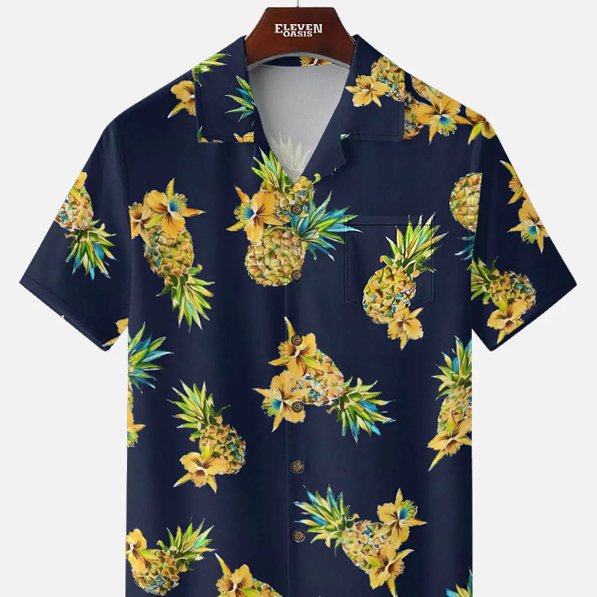 Men's Tropical Pineapple Floral Short Sleeve Shirt ElevenOasis