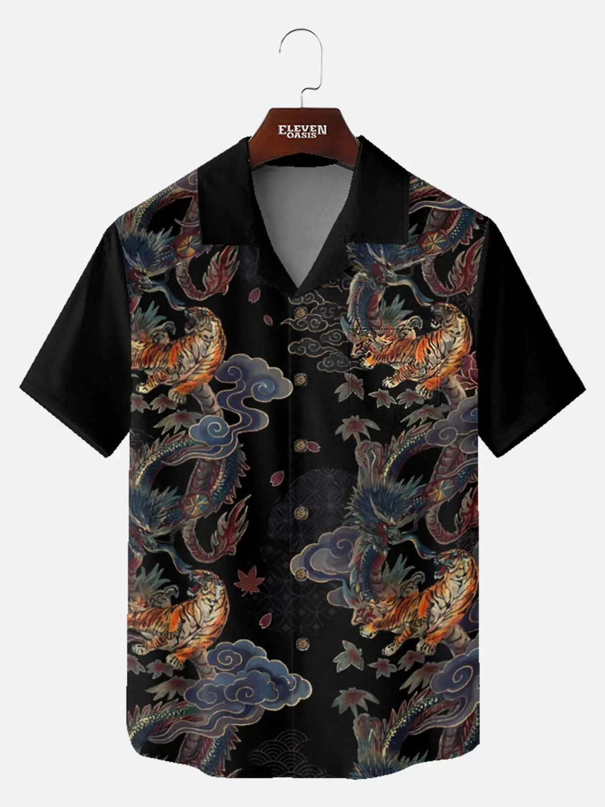 Tall Men's Japanese Tiger & Dragon Nightfall Short Sleeve Shirt Eleven Oasis