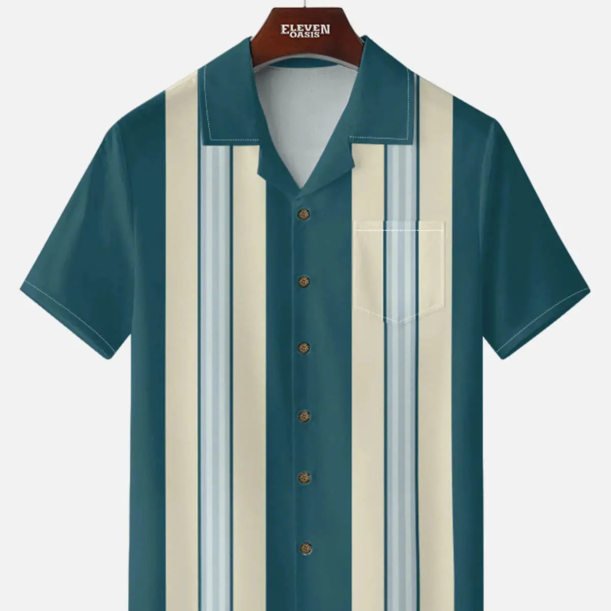Men's Vintage Panel Camp Collar Short Sleeve Shirt ElevenOasis