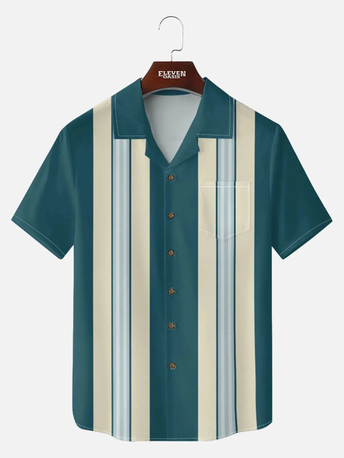 Men's Vintage Panel Camp Collar Short Sleeve Shirt ElevenOasis