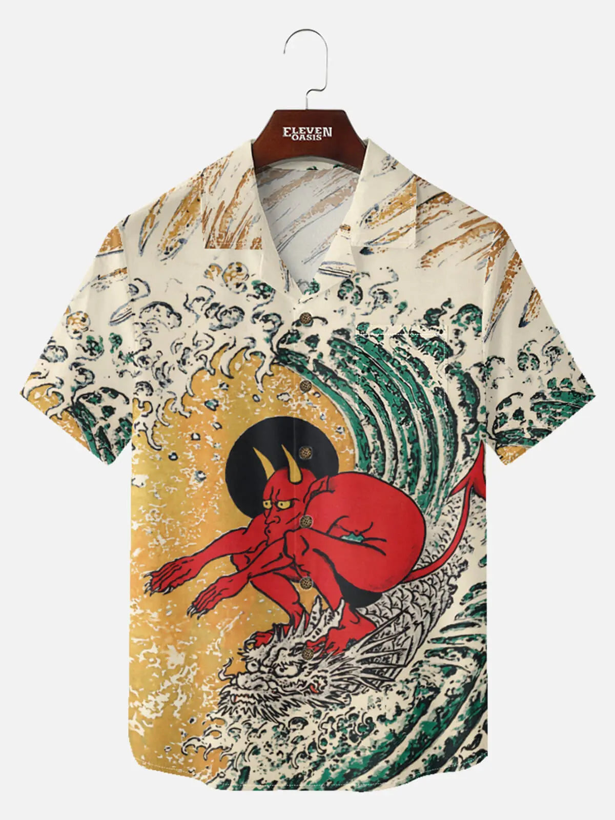 Men's Ukiyo-e Wave Graphic Short Sleeve Shirt Eleven Oasis