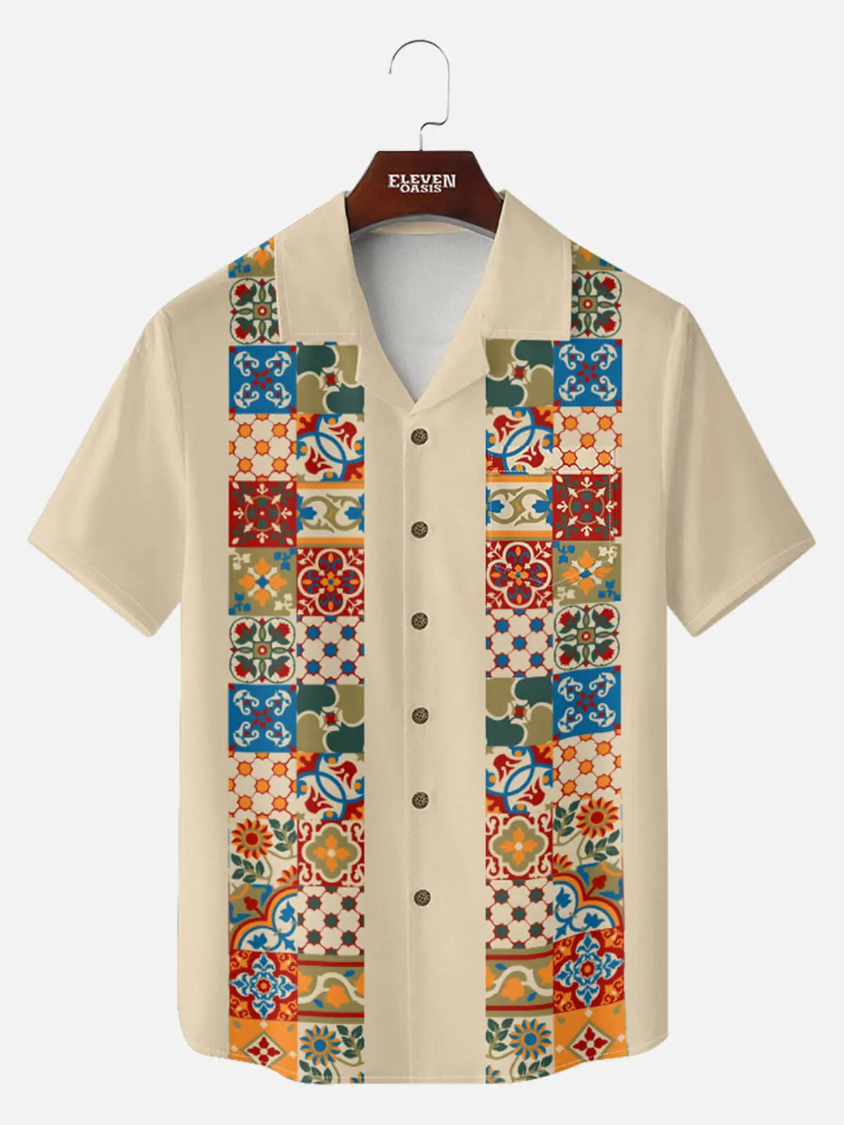 Tall Men's Mosaic Tile Fiesta Short Sleeve Shirt ElevenOasis