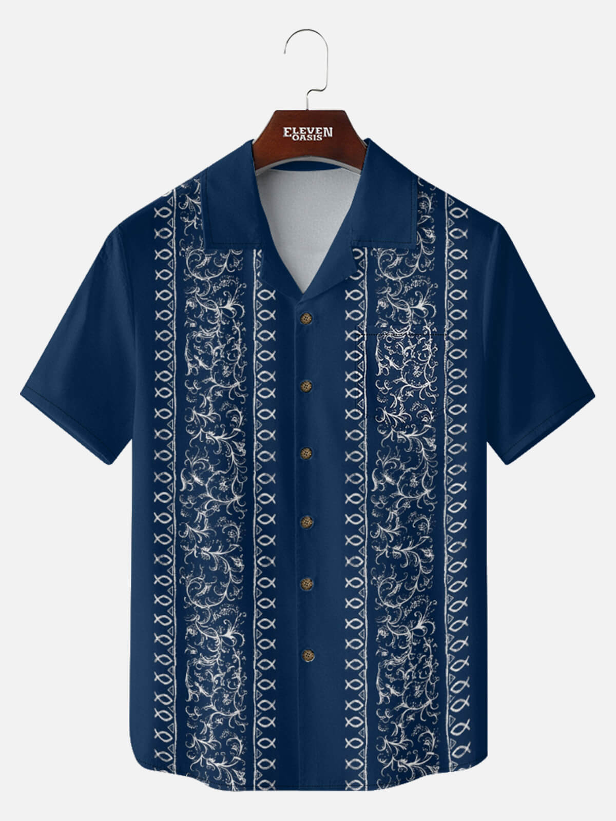 Men's Ichthys Pattern Panel Short Sleeve Shirt Eleven Oasis