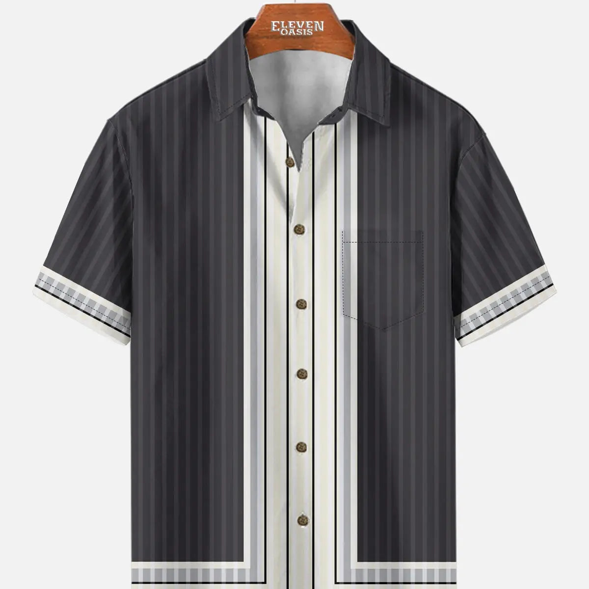 Men's Mid-Century Pinstripe Panel Short Sleeve Shirt