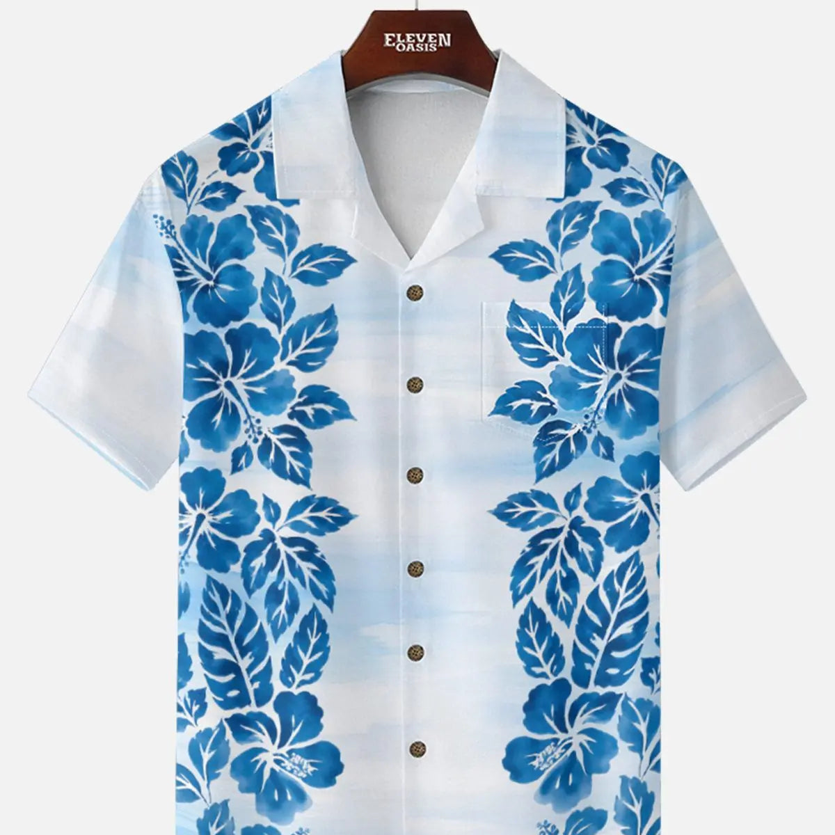 Men's Hibiscus Panels Camp Collar Short Sleeve Shirt ElevenOasis