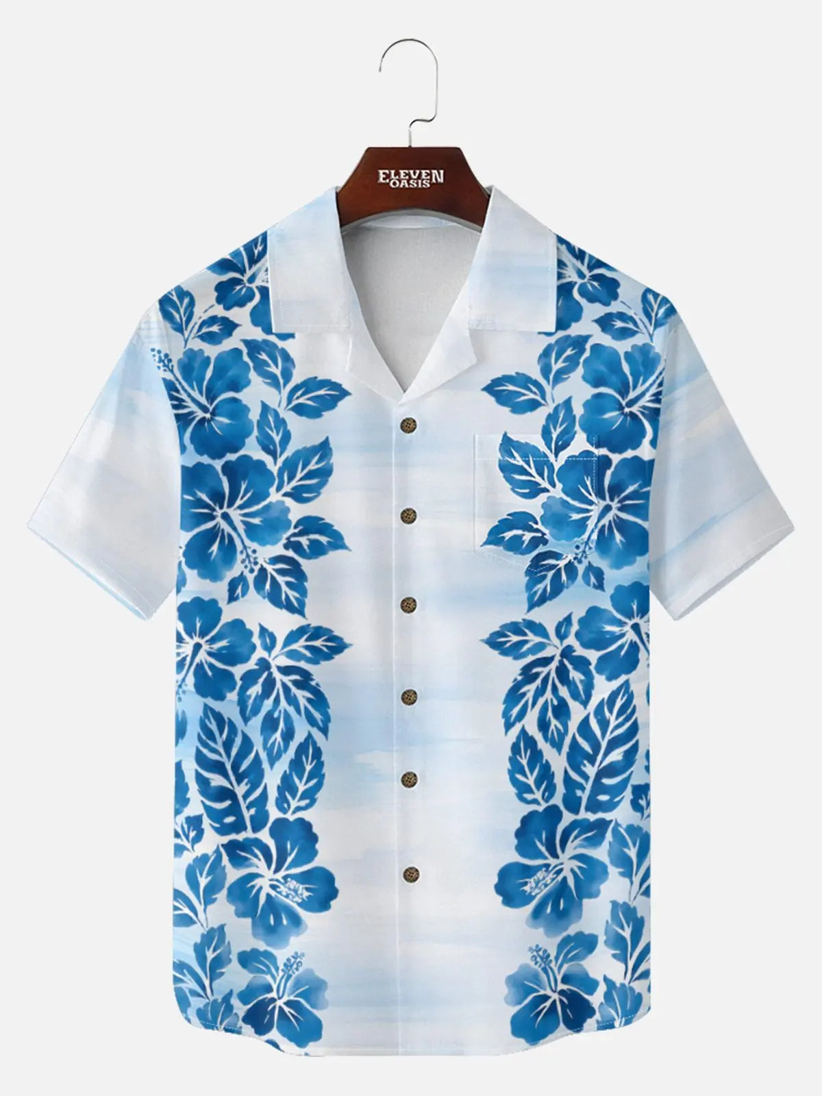 Men's Hibiscus Panels Camp Collar Short Sleeve Shirt ElevenOasis