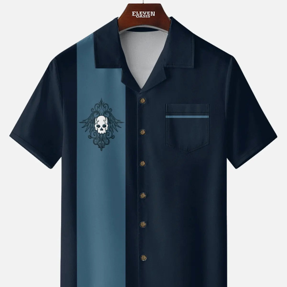 Men's Rockabilly Skull Button Down Halloween Short Sleeve Shirt ElevenOasis