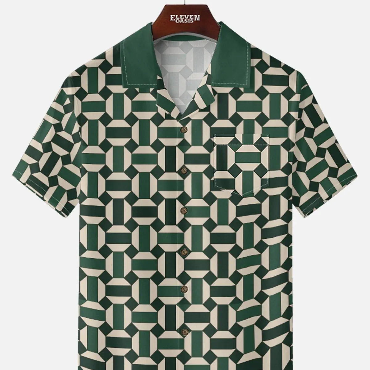 Men's Geometric Contrast Collar Short Sleeve Shirt Eleven Oasis