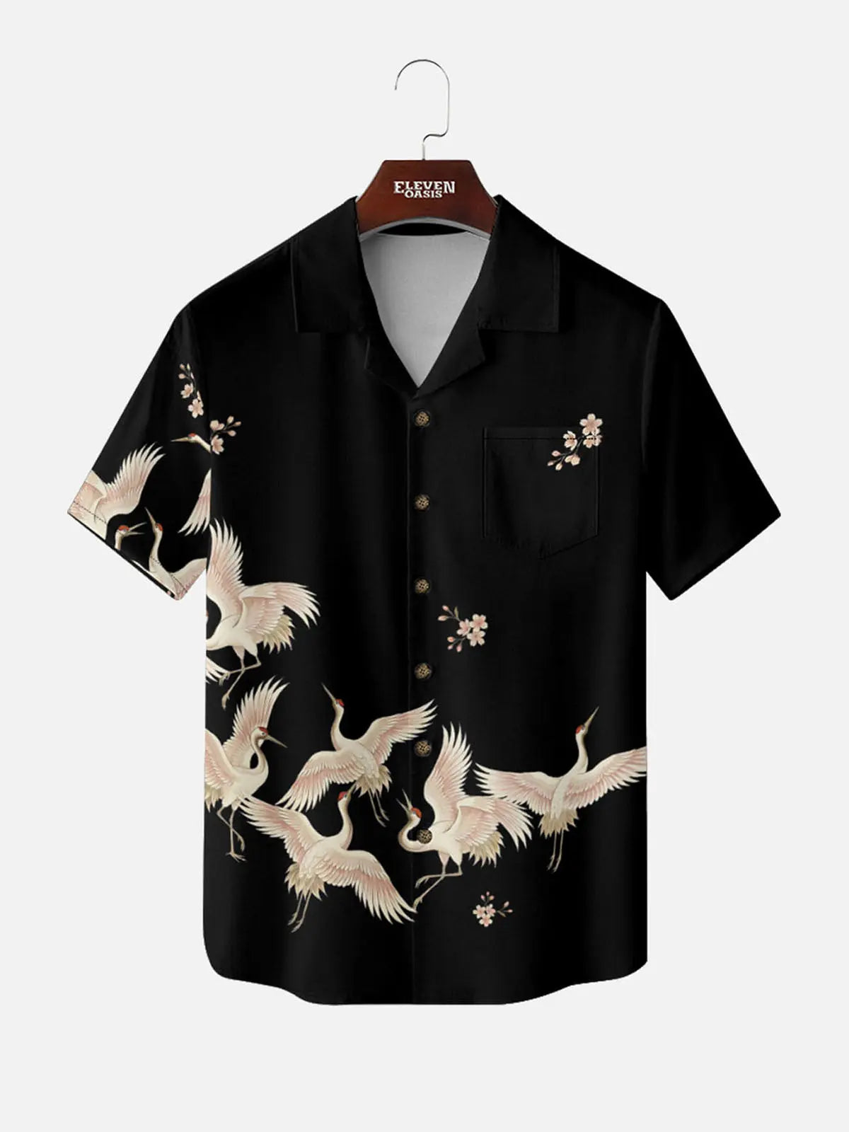 Tall Men's Flying Crane Blossom Short Sleeve Shirt Eleven Oasis
