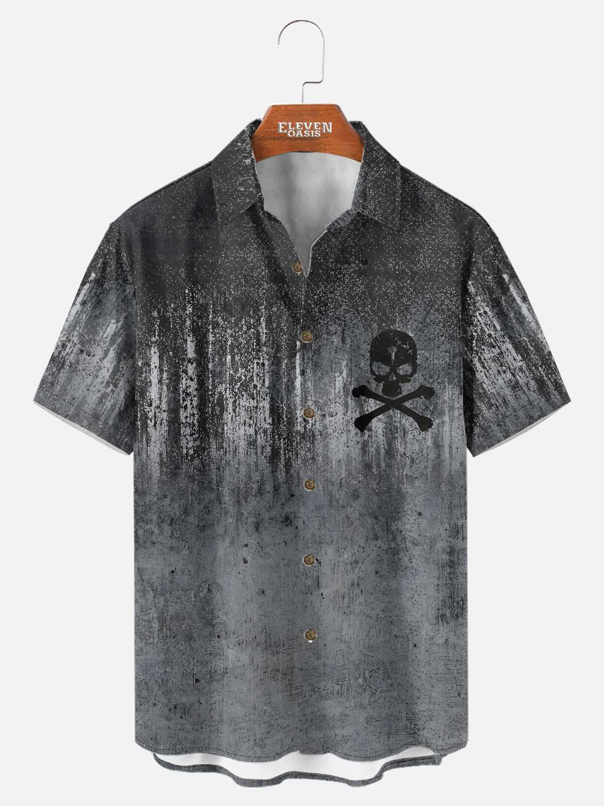 Tall Men's Grunge Skull and Crossbones Short Sleeve Shirt Eleven Oasis