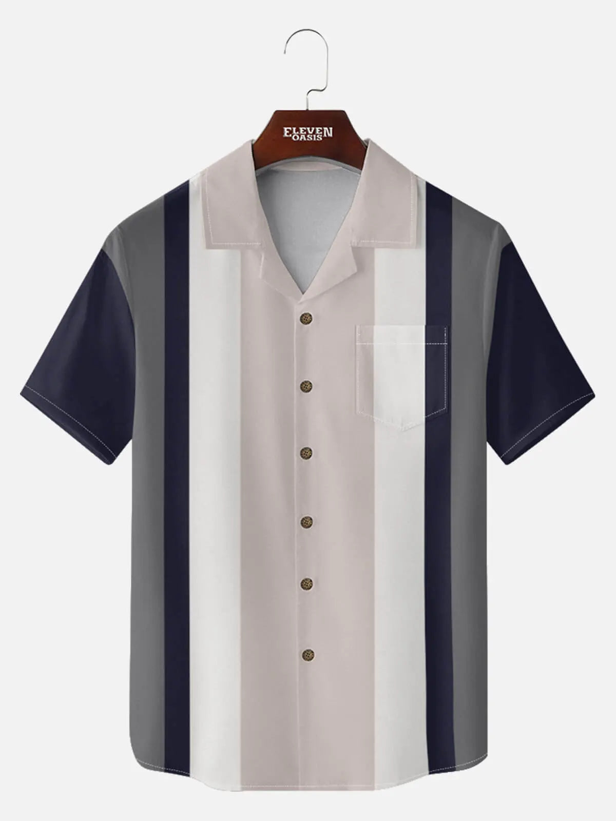 Men's Retro Bold Colorblock Panel Short Sleeve Shirt ElevenOasis