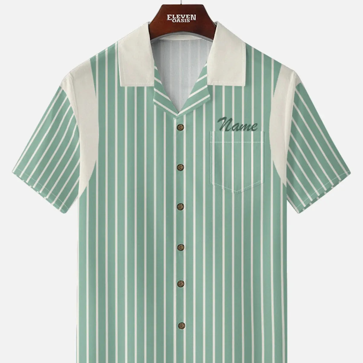 Men's Custom Vintage Stripe Bowling Short Sleeve Shirt Eleven Oasis