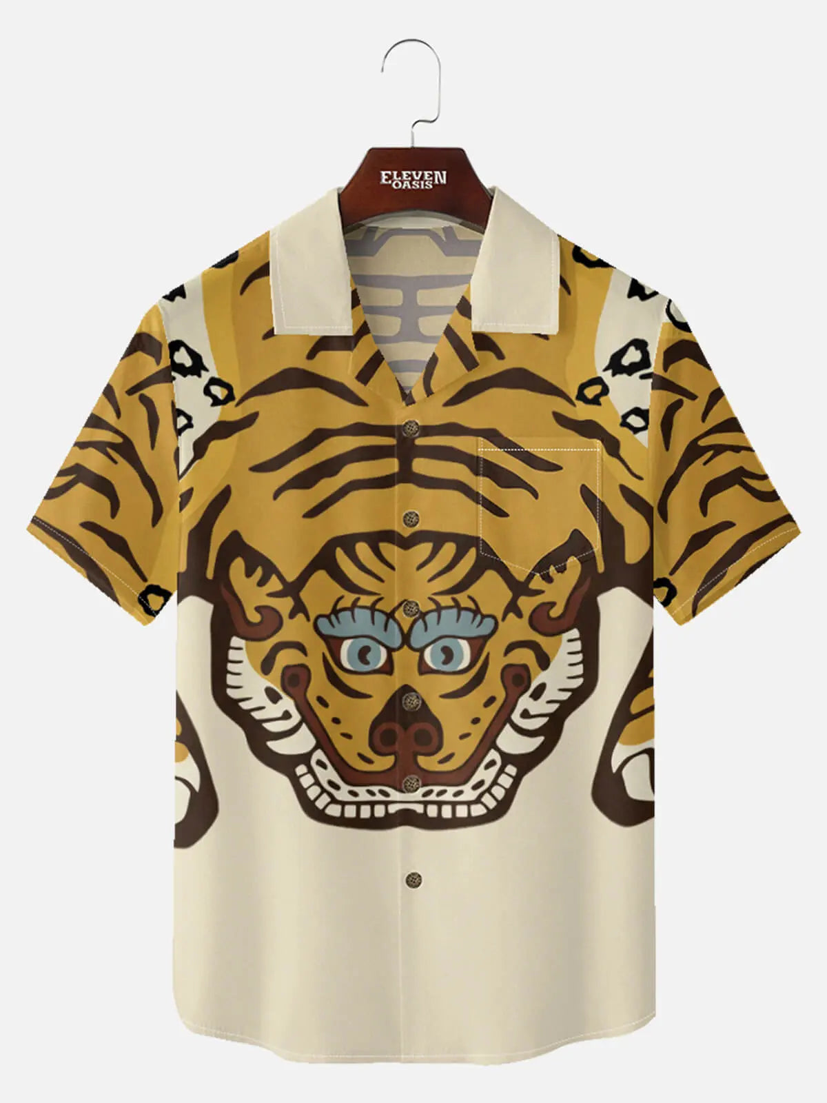 Tall Men's Korean Folk Tiger Short Sleeve Shirt Eleven Oasis