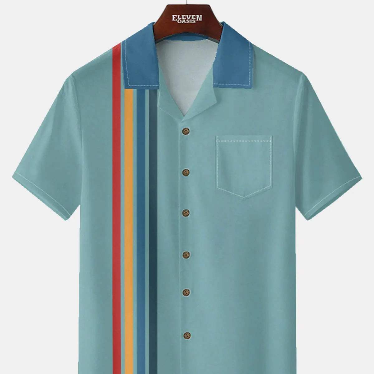 Men's Multi-Colored Stripes Bowling Short Sleeve Shirt Eleven Oasis