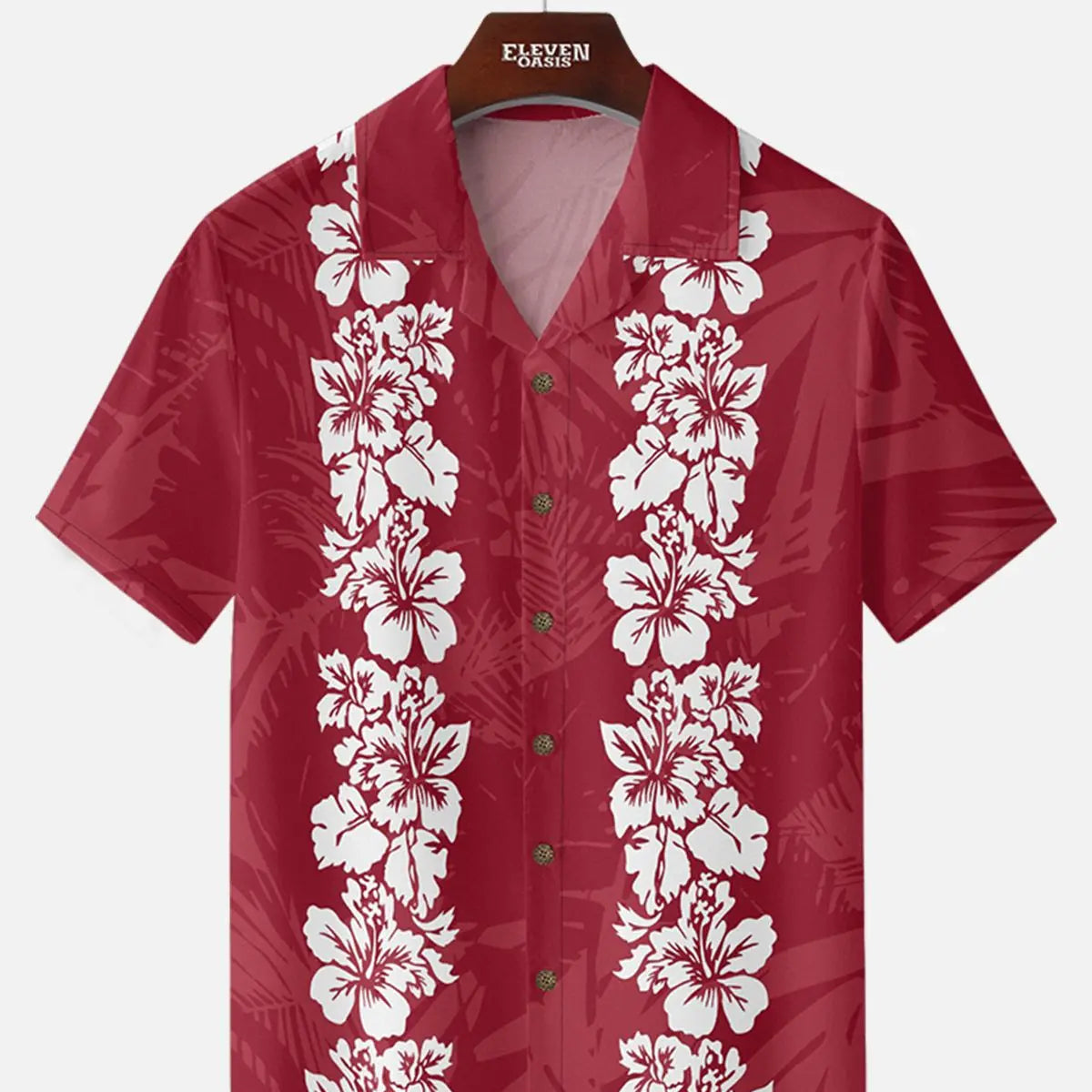 Men's Classic Hibiscus Panel Hawaiian Short Sleeve Shirt ElevenOasis