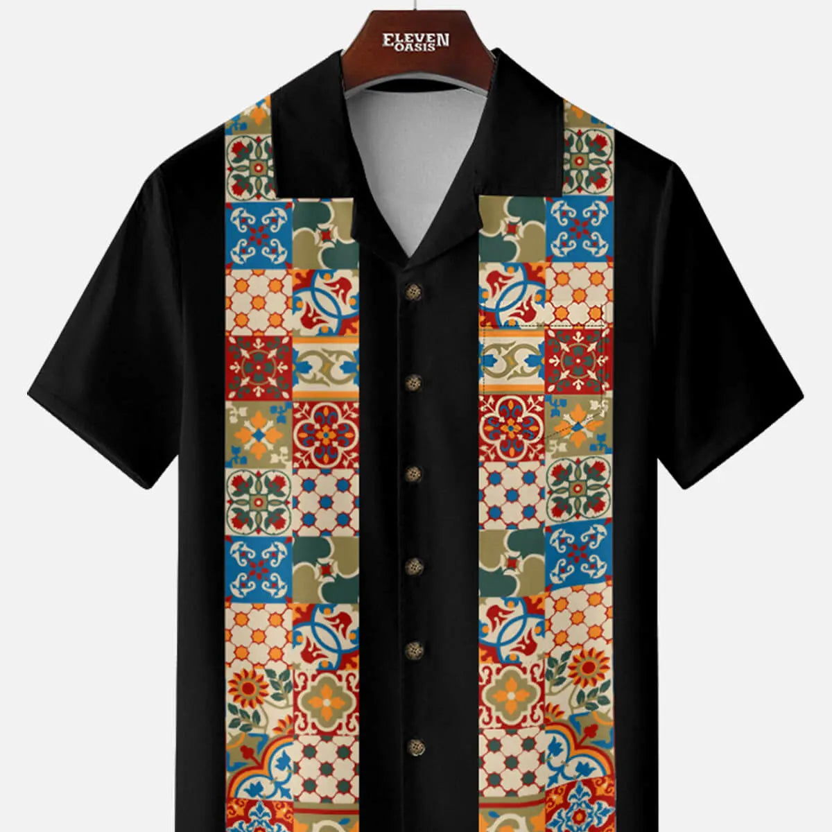 Men's Mosaic Tile Fiesta Short Sleeve Shirt ElevenOasis