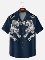 Men's Japanese White Tiger & Sakura Short Sleeve Shirt Eleven Oasis