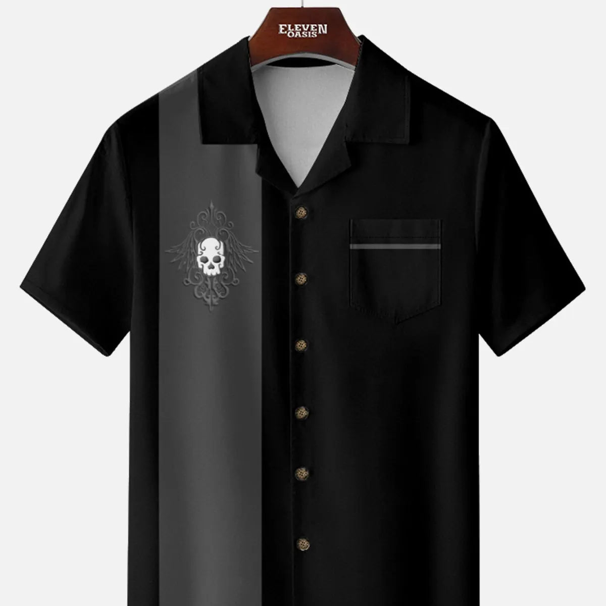 Tall Men's Rockabilly Skull Button Down Halloween Short Sleeve Shirt ElevenOasis
